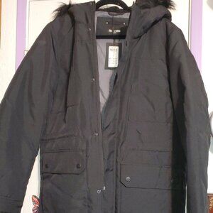 NWT:  ONLY  & SONS BLACK PARKA WITH FUR-TRIMMED HOOD, SIZE MEDIUM